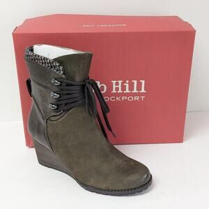 Rockport Cobb Hill Lucinda Lace Ankle Boots, Olive Leather, Women's 6 M